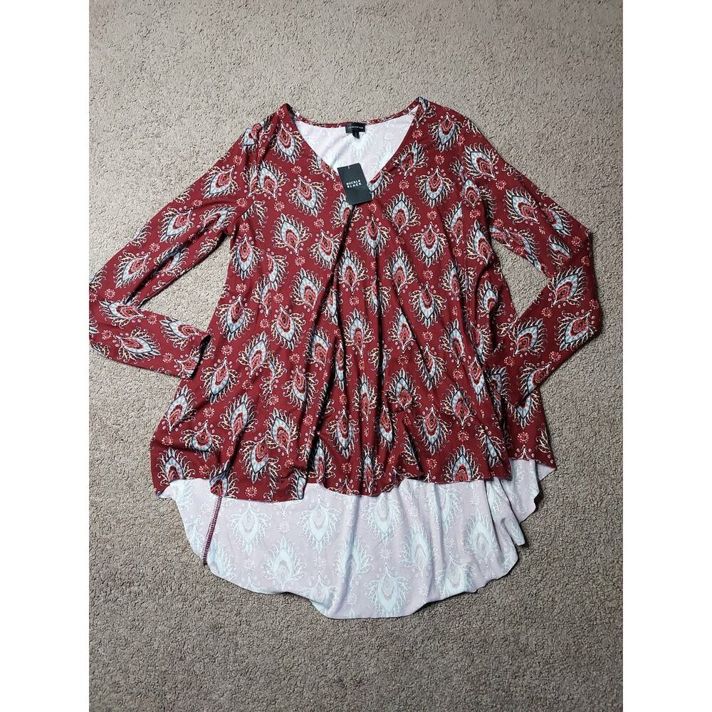 NWT Women's Small Buckle Black Red Paisley Long Sleeve Blouse